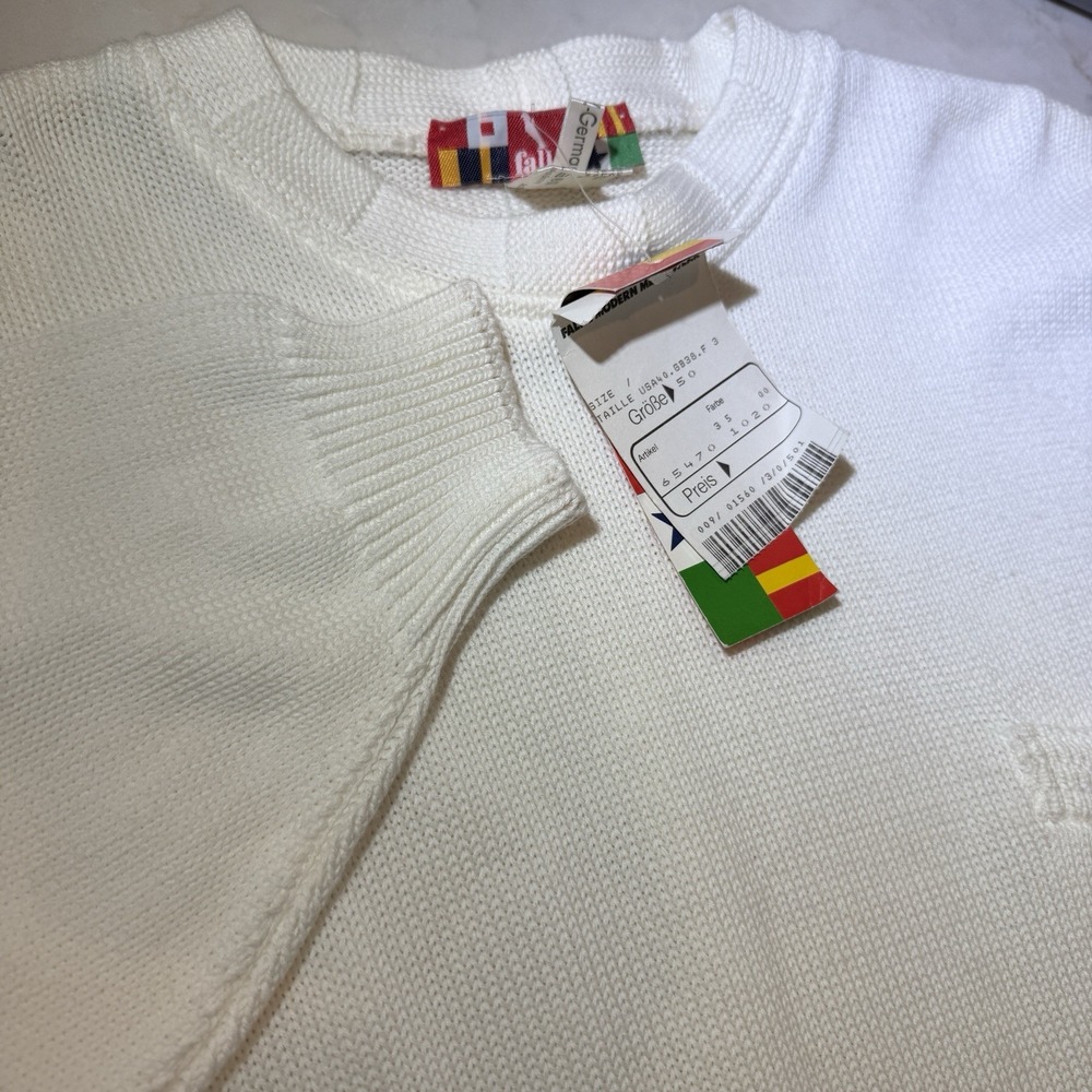 Vintage Falke White 100% Cotton Sweater W/Pocket EU40 US XL Made In Germany WM's